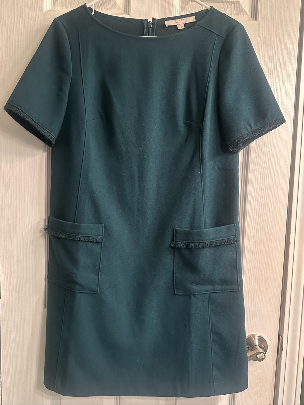 LOFT Teal Short Sleeve Shift Dress with Patch Pockets